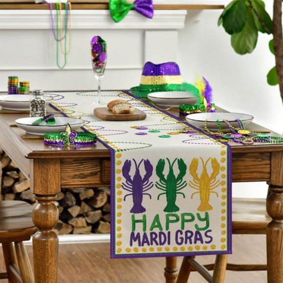 Mardi Gras Table Runner Party Decor Cottage Farmhouse Dining Decorative Cloth - Picture 3 of 4